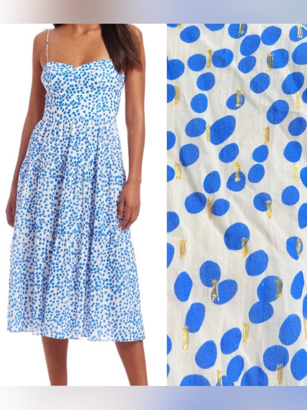 Amanda Uprichard Tula Cotton White Blue Dots Midi Dress S